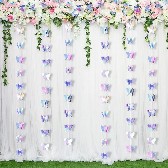 3D Butterfly Paper Garland 4 Piece Hanging Decorative Butterfly Laser Butterfly Streamers Decoration for Wedding Birthday Party Bridal Shower Decorations,6.5 ft/Piece, Multi-color