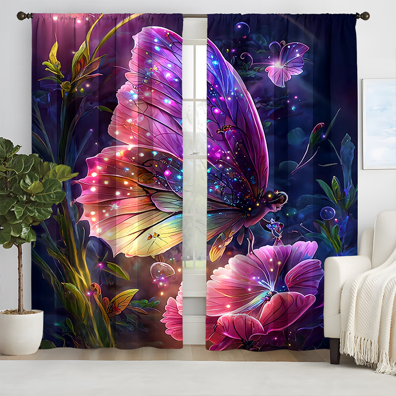 3D Butterfly Printing Curtain Blackout Window Shade Curtains Bedroom