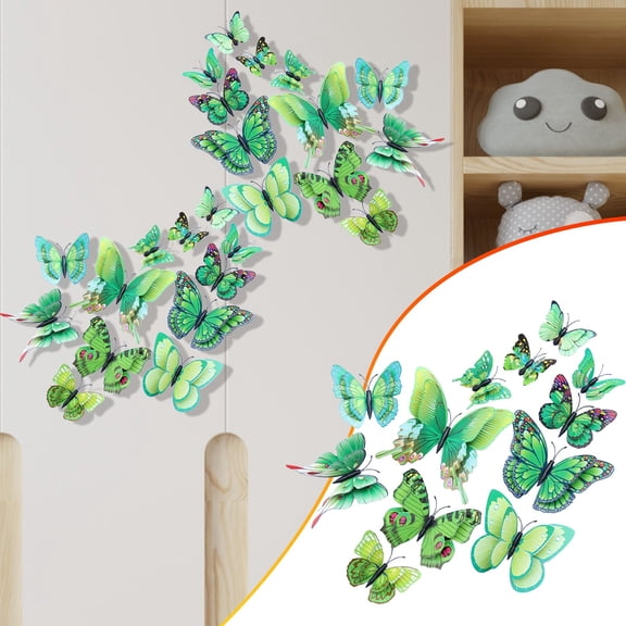 3D Butterfly Refrigerator Magnets Plastic Butterfly Magnet Decals Cute Butterfly Fridge Magnets Strong Waterproof for Kitchen Home Office Whiteboard Locker Decor Gift Green 12Pcs