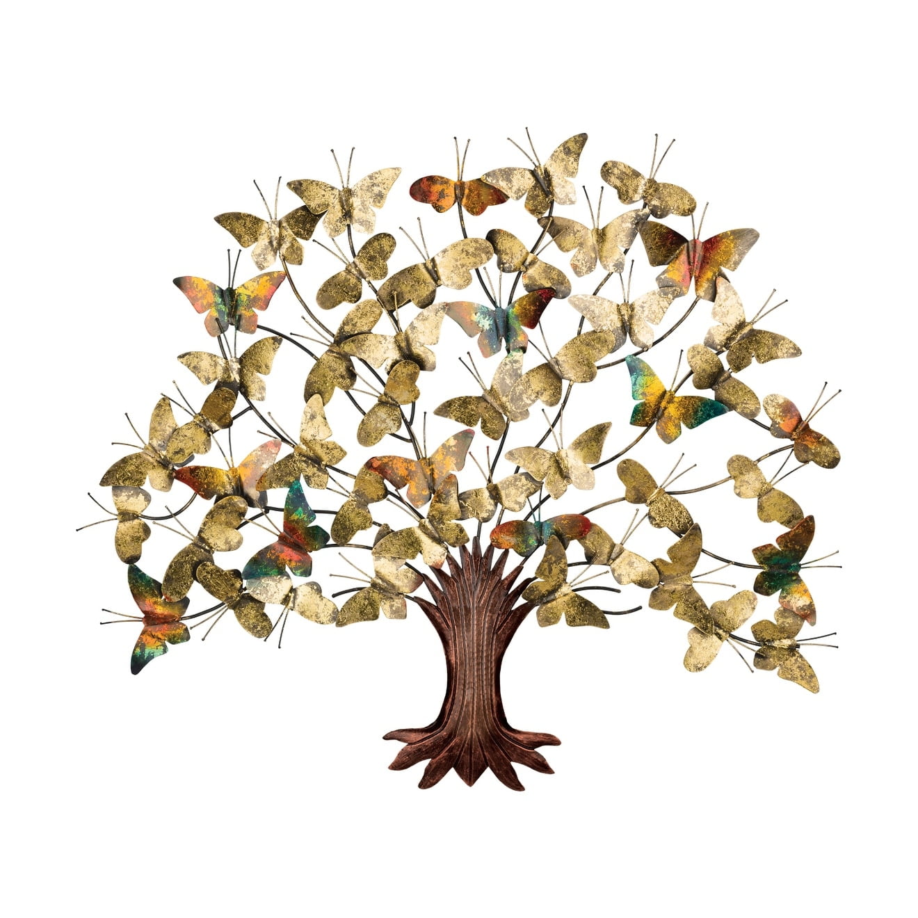 Gold and Multicolor Metal Butterfly Tree of Life Wall Sculpture
