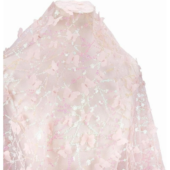 3D Butterfly Tulle Fabric Metallic Glitter Pink Sequin Mesh Net Fabric by The Yard Sparkle Sequins Embroidery Netting Lace Cloth