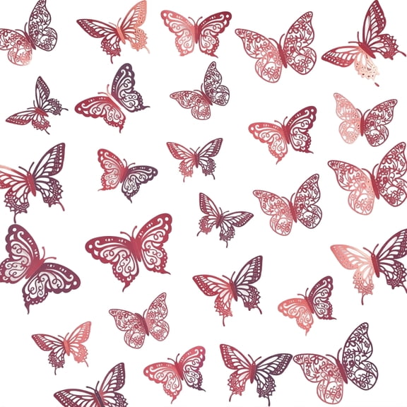 3D Butterfly Wall Decals, Wall Decor, Aesthetic Wall Decor, Wall Decorations for Bedroom, 72 Pcs 4X2 Inch Double-Layer Hollow Out Simulated Metallic Creative Decorative for Home