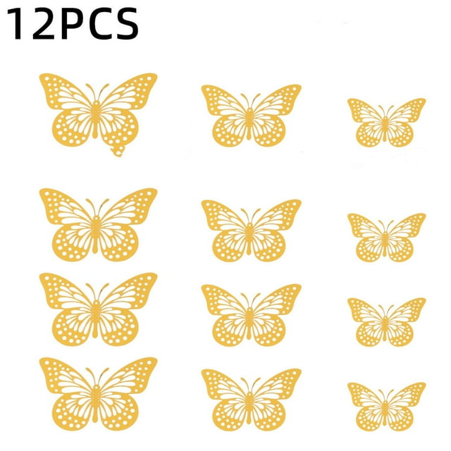 3D Butterfly Wall Decor 12 Pcs 3 Sizes, for Birthday Decorations Party