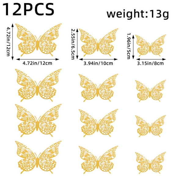 3D Butterfly Wall Decor, 12 Pcs Butterfly Decorations, 3 Sizes 3 Styles, Butterfly Party Decorations, Birthday Decorations, Butterflies for Crafts, Xmas, Cake Decorating, Wall Stickers Room Decor
