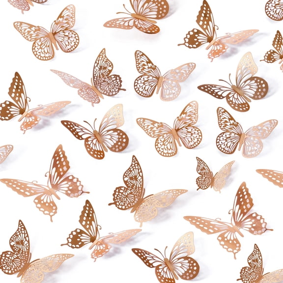 3D Butterfly Wall Decor - 48 Pcs, 4 Styles, 3 Sizes, Gold Butterfly Decorations for Birthday & Party Celebrations