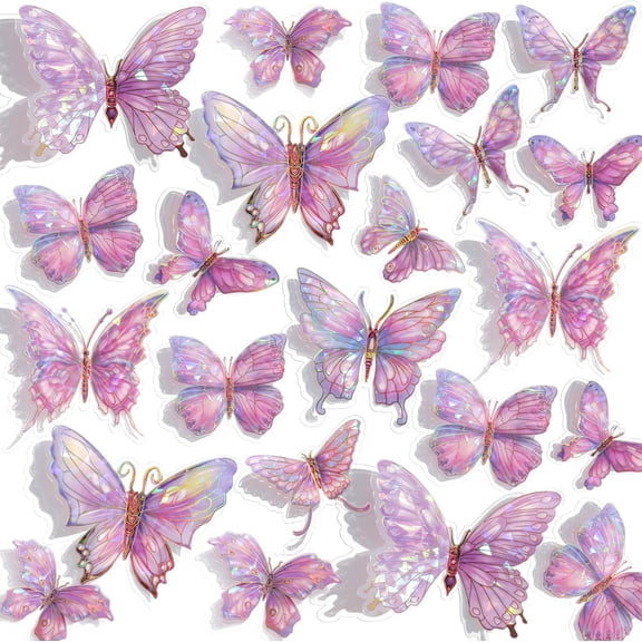 3D Butterfly Wall Decor - 50PCS Removable PVC Butterflies Wall Stickers- Multi-Size (2.8"-3.9")- DIY Removable Wall Art Decal for Kids Room, Nursery, Bedroom, Classroom, Party Decoration (Pink)