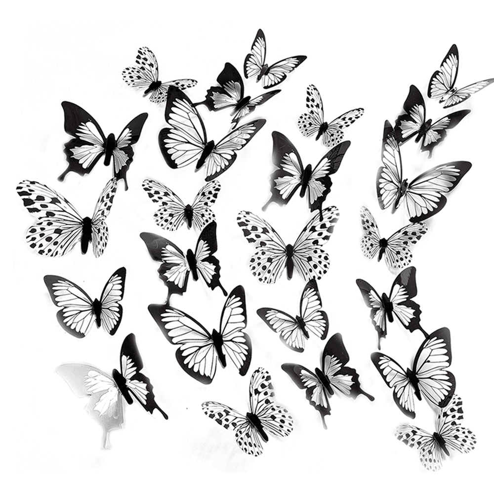 3D Butterfly Wall Decor Stickers, 48pcs Black Butterfly Home