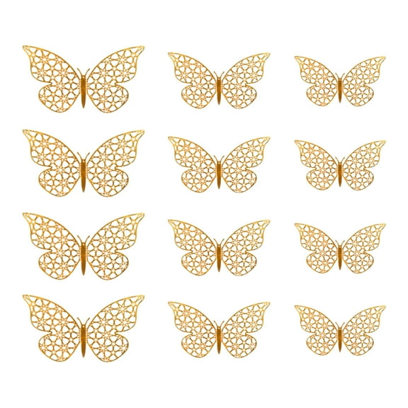 3D Butterfly Wall Stickers - 12 Piece Gold Metallic Decorations for Birthday and Party Celebrations with Removable Adhesive for Versatile Home and Event Decorating