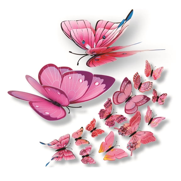 3D Butterfly Wall Stickers 12PCS Double Wings, Colorful Butterfly Decals for Window Refrigerator Bedroom, Reusable Butterfly Decorations for Home Office Party, 3D Butterfly Wall Art