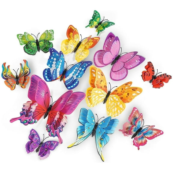 Butterfly Wall Decals Removable 3D DIY Butterflies Art Decor Wall Stickers Murals Beautiful Butterfly Stickers for Home Room Bedroom Decoration Party Wedding Crafts Decor,24 Pcs Colorful