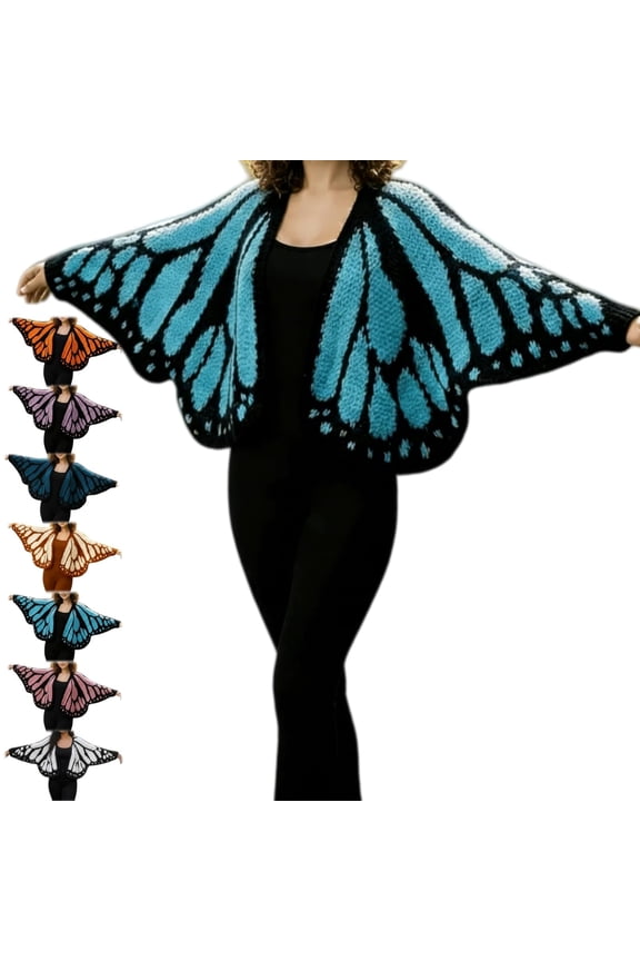 3D Butterfly Wing Cardigan with Hand Crochet Details and Open Front Design Featuring Vibrant Monarch Patterns Saffron