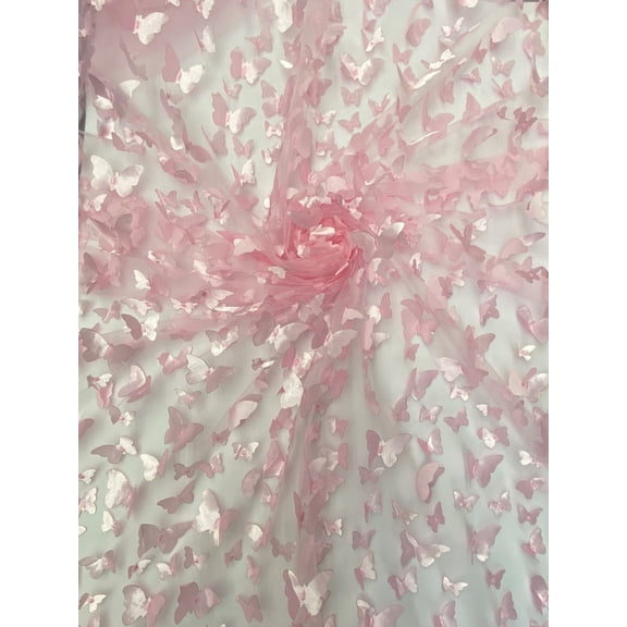 3D Butterfly on 2-Way Stretch Mesh Lace, Sells by the Yard from Sal Tex Fabrics, Lt. Pink