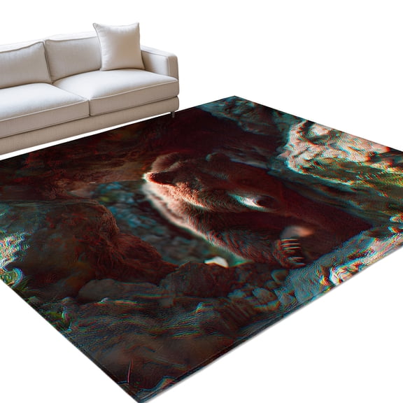 3D Cabin Bear Washable Rug 2.7x5 Area Rug for Living Room Bedroom Non Slip Indoor Floor Rectangle Carpet Soft Low Pile Large Misty Animals Black Rustic Entryway Rugs for Dining Room Office Home