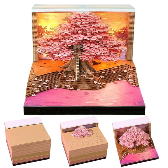 3D Calendar 2026,3D Time Piece Calendar 2026,Cherry Blossom Design 3D Notepad Paper Sculpture Artwork,Exquisite Creative Non Stick Sticky Note DIY Post Notes for Office Home Gifts Ornaments