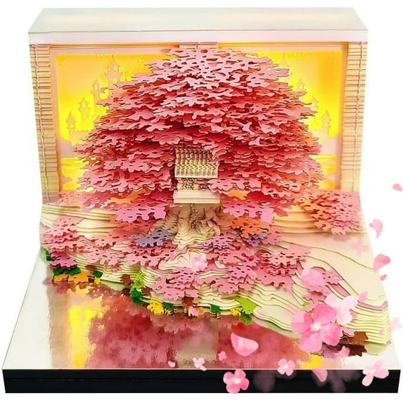3D Calendar 2026 with LED and Switch, Christmas Tree Time Piece Calendar Tear-Away Paper Art Notepad Creative 3D Memo Artsy Pad Calendars for Record Planner Bookmark Gift Decorative Decor (No battery