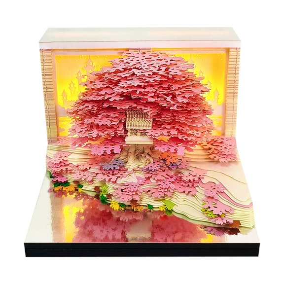 3D Calendar 2026,Time Piece Calendar,3D Tear Away Mini Desk Calendar with LED Light,Art Memo Pad DIY Post Notes,Unique Paper Sculpture Calendar For Desk,Notepad Decoration Gift for Christmas