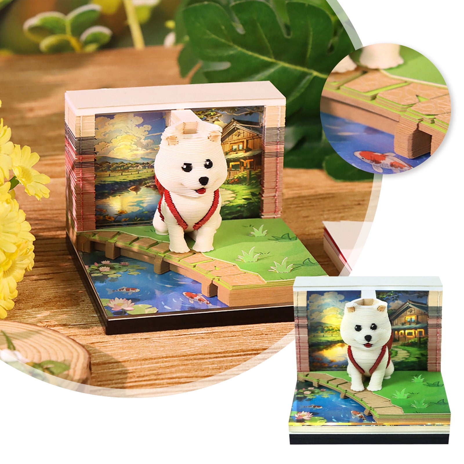 3D Calendar 2026, Time Piece Calendar with 52 Weekly Calendars for 2026, Magic Book and Cute Owl Paper Carving Art Note Book, Suitable for Room and Office Desktop Decoration Gift Giving (Dog)