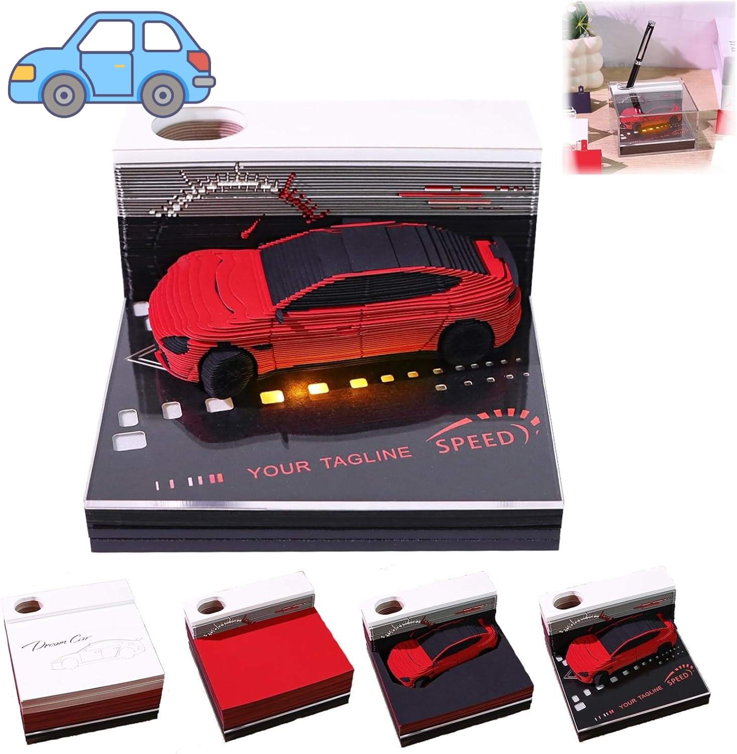 3D Calendar 2026, Timepiece Calendar 2026,Tear-Away 3D Paper Art Notepad w LED Lights, 3D Memo Art Pad Calendars, DIY Paper Carving Gifts