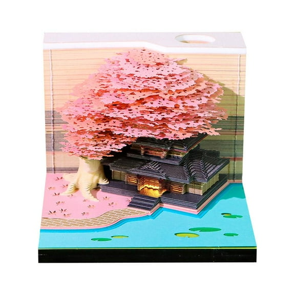 3D Calendar 2026 Unique Paper Sculpture Tree House Calendar with Lights Design, Creative 3D Non-Sticky Note DIY Paper Memo Pad for Desk Decor Christmas Birthday Gift