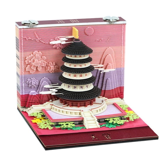 3D Calendar Notepad with Castle Design, Luoyang Series Paper Sculpture Memo Pad, Artistic 2026 Desk Calendar for Office & Home Decor, Creative Gift