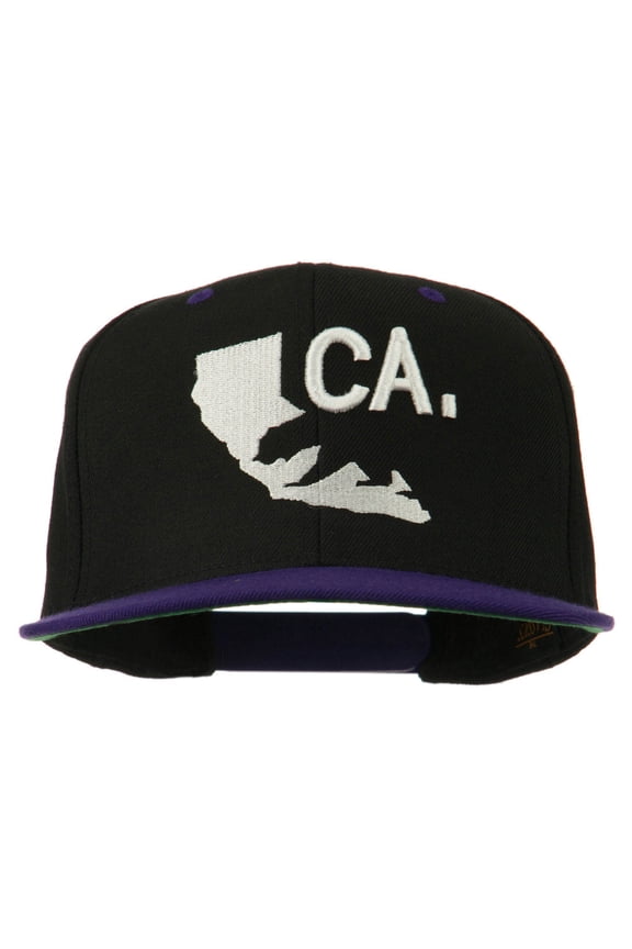 3D California Map Bear Embroidered Two Tone Snapback Cap - Black Purple OSFM