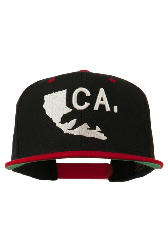 3D California Map Bear Embroidered Two Tone Snapback Cap - Black Red OSFM