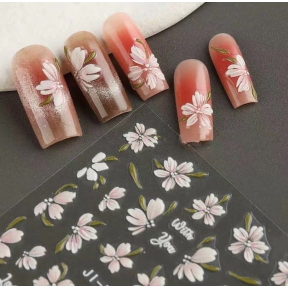 3D Camellia Embossed Nail Art Stickers - Elegant Hand-Painted Ice Flower Design for Stunning Manicures
