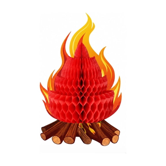 3D Campfire Centerpiece, Honeycomb Paper Cardboard Fire Ornament for Camping Theme Birthday Party Decorations Indoor Outdoor Summer Bonfire Event Decor, Red