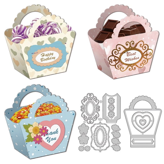 3D Candy Box Frame Cutting Dies Handbag Carbon Steel Die Cuts Bag Stencils Heart Flower Embossing Scrapbooking Box Frame TemplateDIY
