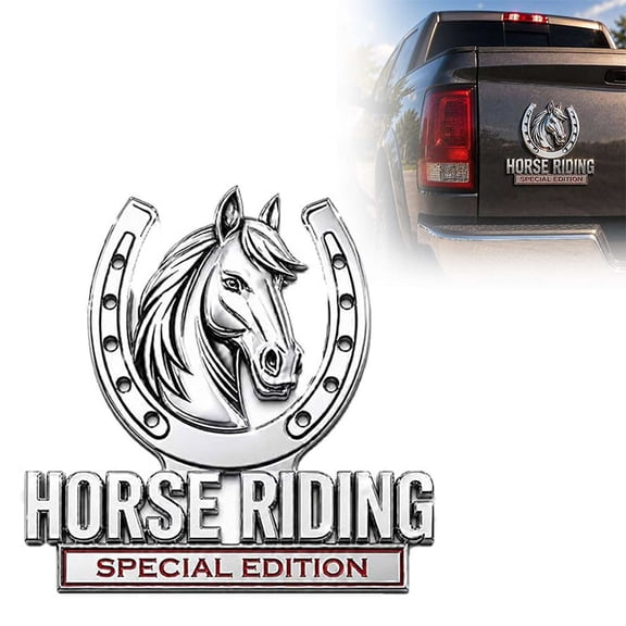 3D Car Emblems and Badges Horse Head Horseshoe Emblem Metal Self-Adhesive Badge for Car Truck SUV,1pc