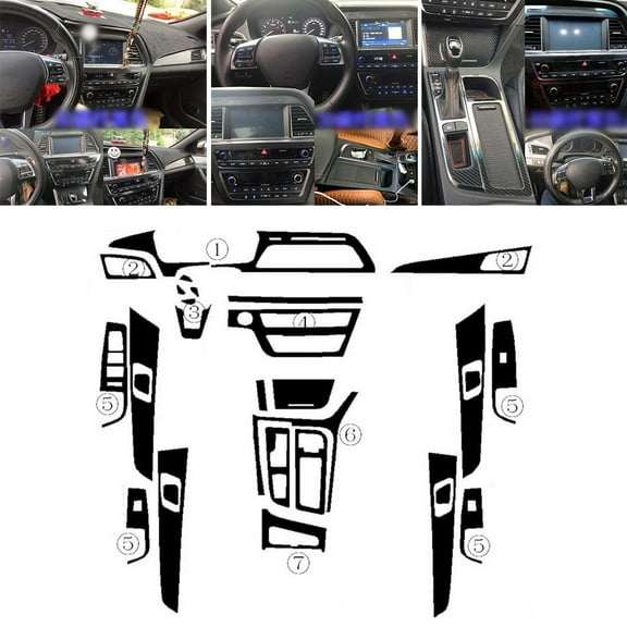 3D Carbon Fiber Black Interior Center Console Molding Sticker Decals For Hyundai Sonata 9 2015-2017 Replacement Car Part