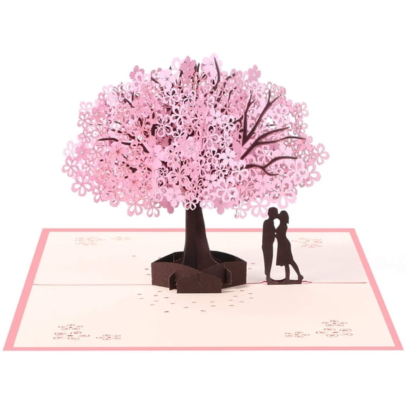 3D Card Birthday Card Pop Up 3D Card Greeting Card with Envelope Pink Cherry Blossom Valentine's Day Card for Wedding Anniversary Wedding Gift Birthday Graduation Card Wedding Invitation