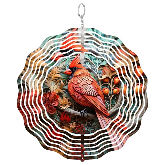 3D Cardinal Bird Winter Scene 3D Wind Spinner Stainless Steel Kinetic Art Nature Memorial Gift 10 Inch