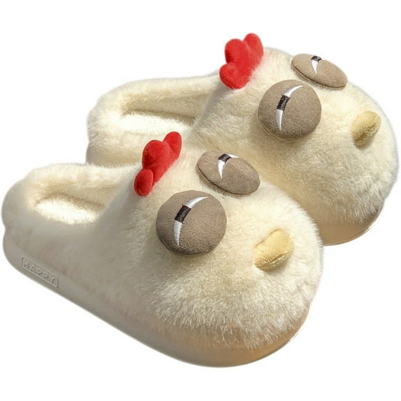3D Cartoon Chicken House Slippers For Women Cute Novelty Animal Shoes Fuzzy Plush Comfy Shoes for Winter