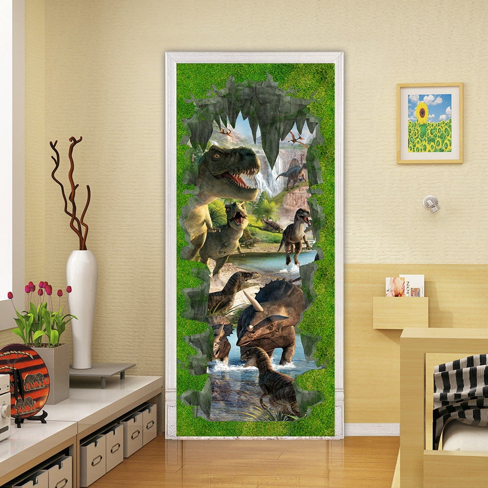 Dinosaur Behind The Door Wall Decals – Peel & Stick Removable Stickers For Kids' Room (90x30cm)