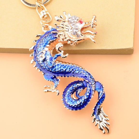 3D Cartoon Dragon Pendant Keychain with Inlay Zinc Alloy Dragon Hanging Ornament Gift