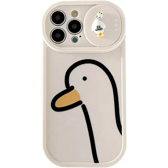 3D Cartoon Duck Slide Camera Protector Soft Phone Case Compatible with iPhone Case (White,iPhone 15)
