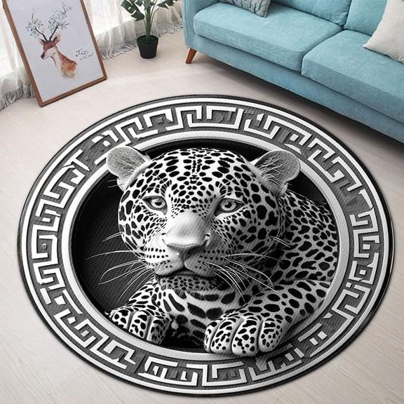 3D Cartoon Leo Round Area Rug, cute zodiac lion circle carpet for kids bedroom or teen room, soft washable non-slip floor mat, fun astrology lover home décor