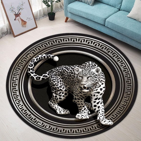 3D Cartoon Leo Round Area Rug, vibrant zodiac lion circle carpet for living room or office, soft washable non-slip floor mat, playful horoscope themed home décor