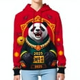 3D Cartoon Panda Hoodie with Gold Chain & Green Jacket Chinese New