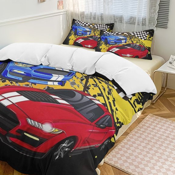 3D Cartoon Race Sports Car Bedding Set Duvet Cover Couple Bedclothes Pillowcase Customized Home Textiles Bed Set for Queen Size