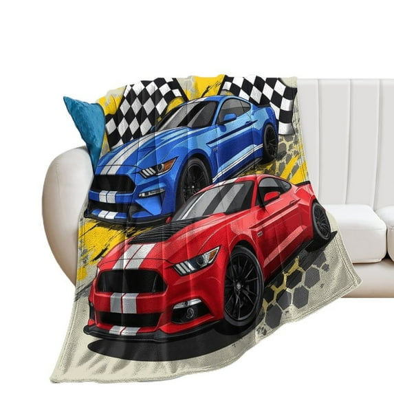 3D Cartoon Race Sports Car Throws Blankets for Sofa Bed Winter Plush Warm Blanket Holiday Gifts