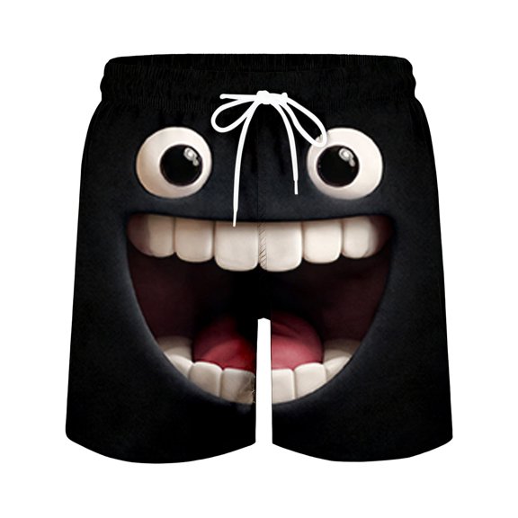 3D Cartoon Smile Face Swim Shorts Men's Casual Shorts Double Layer Mens Swim Trunks Board Shorts Funny Cartoon Face Print Swimming Trunks Quick Dry Beach Shorts Casual Summer Short