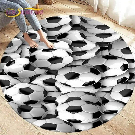 3D Cartoon Soccer Football Circle Area Rug Large Round Carpet Rug for ...