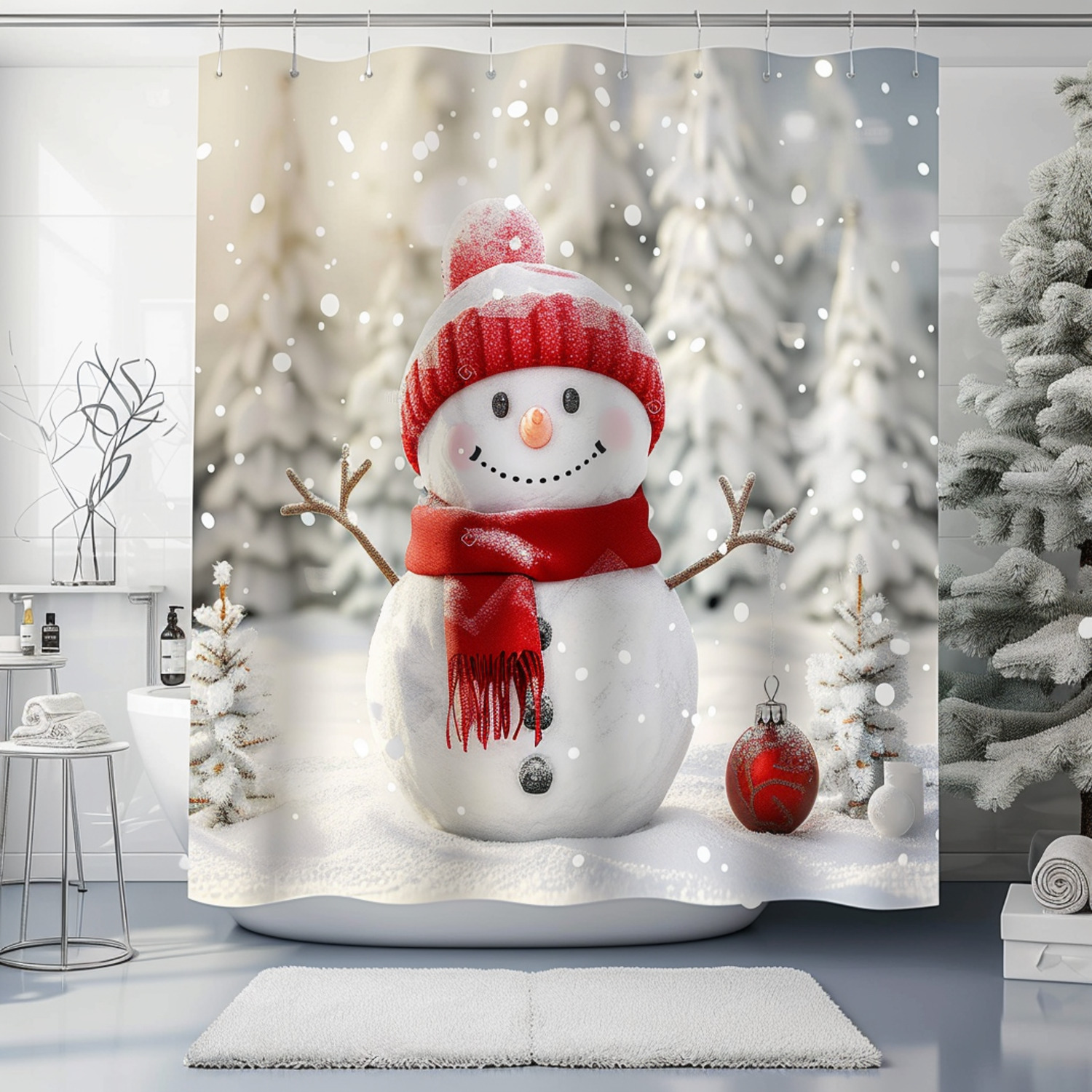 3D Cartoon Style Christmas Snowman Bathroom Decor Set with Winter