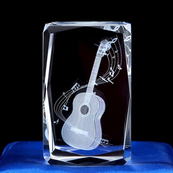 3D Carved Crystal Guitar Paperweight - Intricate Musical Instrument Sculpture, Elegant Desktop Ornament & Souvenir Gift for Her, Perfect Valentine's Day & Year of The Horse Unique Present, Clear