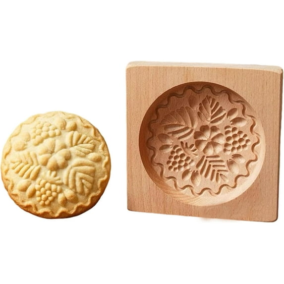 3D Carved Wooden Cookie Mold: Embossing Cutter, DIY Biscuit Press, Gingerbread Stamp, Chocolate Mould - Provance Rose (Raspberry)