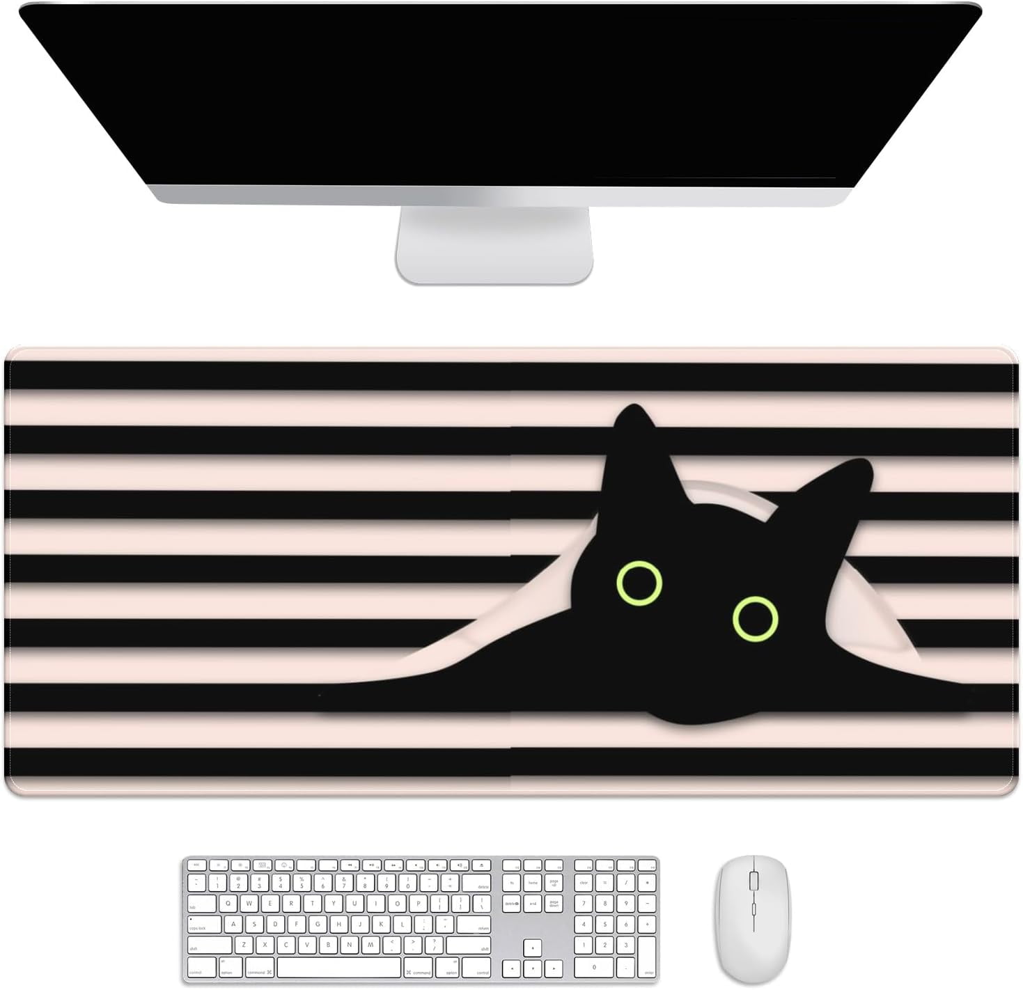 3D Cat Black Stripes Desk Mat, Desk Accessory, Cute Workspace, Trendy Workspace, Trendy, 35.4x15.7in Large Gaming Mouse Pad, Cute Desk Topper, Pretty Desk Pad