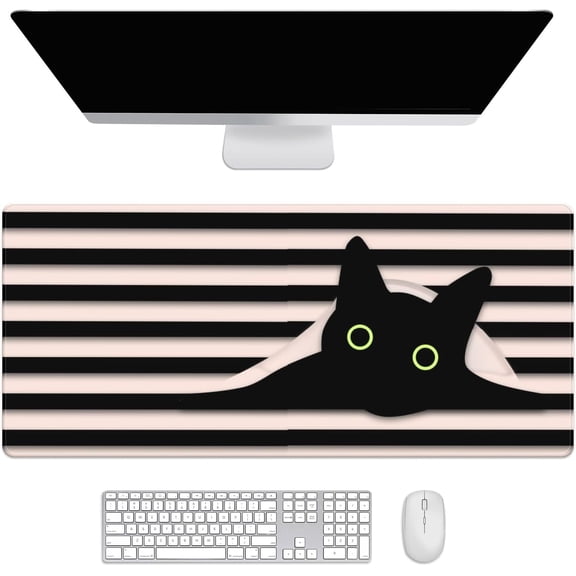 3D Cat Black Stripes Desk Mat, Desk Accessory, Cute Workspace, Trendy Workspace, Trendy, 35.4x15.7in Large Gaming Mouse Pad, Cute Desk Topper, Pretty Desk Pad