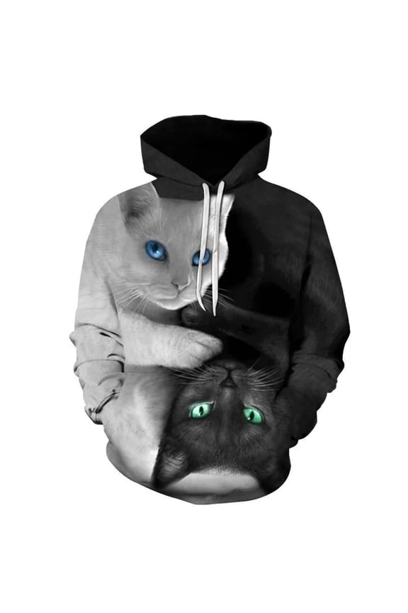 3D Cat Digital Print Hoodie